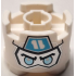 Brick, Round 2 x 2 with Pin Holes with Balaclava with Ninjago Logogram Letter Z on Medium Azure Pentagon over Silver Face with Black Eyebrows and Metallic Light Blue Eyes Pattern (Zane Head): {бял}