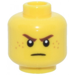 Minifigure, Head Reddish Brown Eyebrows, Nougat Freckles, Angry Scowl Pattern: {ярко жълт}