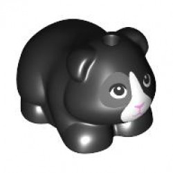 Guinea Pig, Friends with Bright Pink Nose and Mouth, Black Eyes with Dark Bluish Gray Contour Right Eye and White Muzzle Pattern (Lucky): {черен}