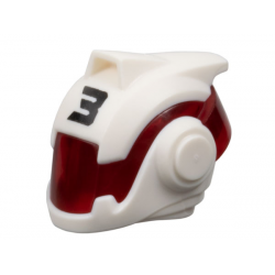 Minifigure, Headgear Helmet with Molded Trans-Red Visor and Printed Black Number 3 Pattern: {бял}