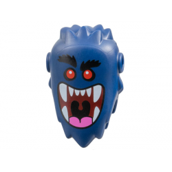 Minifigure, Head, Modified, Bogeyman with Pin Holes with Black Bushy Eyebrows, Red Eyes, Dark Red Large Open Mouth with Dark Pink Tongue and White Teeth Pattern: {земно син}