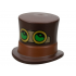 Minifigure, Headgear Hat, Top Hat Large with Molded Reddish Brown Band and Printed Black, Dark Tan and Gold Goggles with Bright Green Lenses Pattern: {тъмно кафяв}