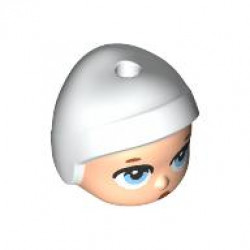 Mini Doll, Head, Modified Baby / Toddler with Molded White Cap and Printed Dark Orange Eyebrows and Bright Light Blue Eyes, Pursed Lips Pattern: {светло нуга}