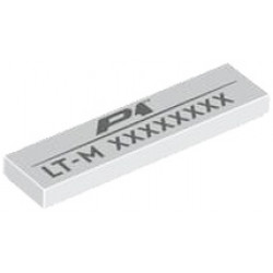 Tile 1 x 4 with Dark Silver 'P1', 'LT-M' and 8-Digit Serial Number Pattern: {бял}