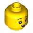 Minifigure, Head Child Female Black Raised Eyebrows, Single Eyelashes, Dark Turquoise Hearing Aid on Left, Open Mouth Smile with Top Teeth and Red Tongue Pattern: {ярко жълт}