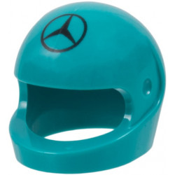 Minifigure, Headgear Helmet Motorcycle (Standard) with Black Mercedes Logo Pattern: {ярко синьо-зелен}