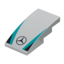 Slope, Curved 4 x 2 with Mercedes Logo, Dark Turquoise Stripes, Black Triangles Pattern: {умерено каменно сив}