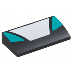 Slope, Curved 2 x 4 x 2/3 with Bottom Tubes with White Trapezoidal Panel in Center and Dark Turquoise Triangular Panels on Sides Pattern: {черен}