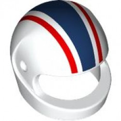 Minifigure, Headgear Helmet Motorcycle (Standard) with Dark Blue Thick Stripe and Red Thin Stripes Pattern: {бял}