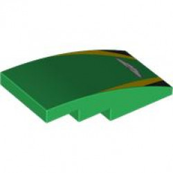 Slope, Curved 4 x 2 with Silver and White Aston Martin Logo, Yellow Stripes, Black Triangles Pattern: {тъмно зелен}