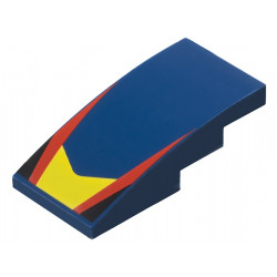 Slope, Curved 4 x 2 with Yellow V-Shaped Center Panel, Red Stripes, Black Triangles Pattern: {земно син}