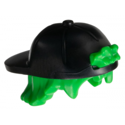 Minifigure, Hair Combo, Hair with Hat, Short Tousled Hair with Molded Black Cap, Short Curved Bill Pattern: {ярко зелен}