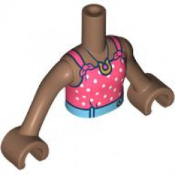 Torso Mini Doll Girl Coral Halter Top with White Dots, Medium Azure Belt with Gold Button and Horseshoe Necklace Pattern, Medium Brown Arms with Hands: {умерено кафяв}