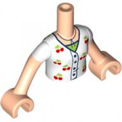 Torso Mini Doll Girl White Shirt with Black Buttons and Red Cherries over Lime Top Pattern, Light Nougat Arms with Hands with White Short Sleeves: {светло нуга}