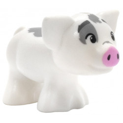 Pig, Friends with Dark Bluish Gray Eyebrows, Small Black Eyes, Bright Pink Nose, and Dark Bluish Gray Rough Spots Pattern (Pua): {бял}