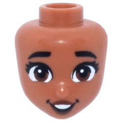 Mini Doll, Head Friends with Black Thick Eyebrows, Eyelashes, Reddish Brown Eyes and Lips, Open Mouth Smile with Dimples and Teeth Pattern: {сиена кафяво}