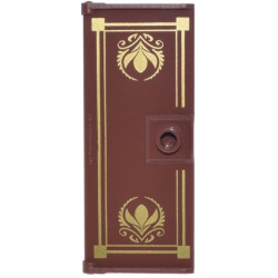 Door 1 x 3 x 6 with Stud Handle with Gold Border with Squares and Arendelle Crest Flowers Pattern: {червеникаво-кафяв}