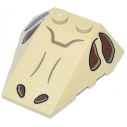 Wedge 4 x 4 Triple with Stud Notches with Dinosaur Skull Reddish Brown and Dark Tan Eye Sockets and Nostrils Pattern: {тухлено жълт}