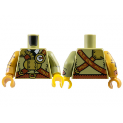 Torso Suit with Reddish Brown Belt and Crossbelt, Gold Steam Tank, Gauge and Buckles over White Shirt with Black Tie Pattern / Olive Green Arm Left with Black Seams and Stitches and Copper Button Pattern / Pearl Gold Arm Right with Copper and Silver Mecha: {маслинено зелен}