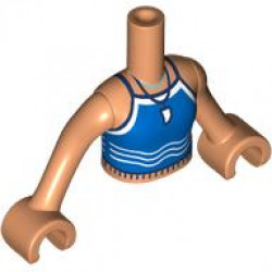 Torso Mini Doll Girl Blue Tank Top with White Wavy Lines, Tooth and Silver Necklace Pattern, Nougat Arms with Hands: {нуга}
