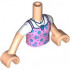 Torso Mini Doll Girl Dark Pink Tank Top with Dark Azure Flowers and Music Note Necklace over White T-Shirt Pattern, Light Nougat Arms with Hands with White Short Sleeves: {светло нуга}