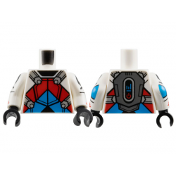 Torso Armor with Black Neck, Dark Azure and Red Chevrons, Light Bluish Gray Straps and Dark Bluish Gray Jetpack on Back Pattern / White Arms with Black Octagons, Dark Azure Elbows and Red Sport Mountain Logos Pattern / Black Hands: {бял}