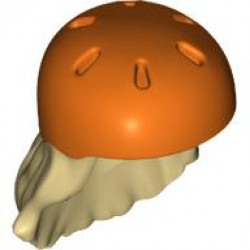 Mini Doll, Hair Combo, Hair with Hat, Long with Molded Reddish Orange Bicycle Helmet Pattern: {тухлено жълт}
