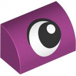 Slope, Curved 1 x 2 with Bottom Stud Holder with Black and White Eye Looking Left Pattern: {ярко червеникаво-виолетов}