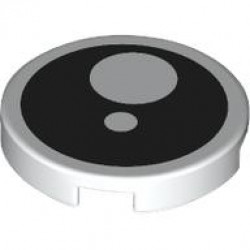 Tile, Round 2 x 2 with Bottom Stud Holder with Black Eye with Pupil and Circle Pattern: {бял}
