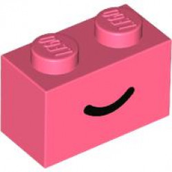 Brick 1 x 2 with Black Smile Curved Line Pattern: {пъстро коралов}