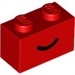 Brick 1 x 2 with Black Smile Curved Line Pattern: {ярко червен}