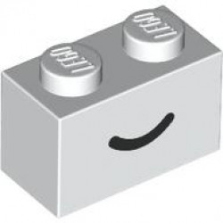 Brick 1 x 2 with Black Smile Curved Line Pattern: {бял}