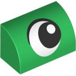 Slope, Curved 1 x 2 with Bottom Stud Holder with Black and White Eye Looking Left Pattern: {тъмно зелен}