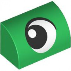 Slope, Curved 1 x 2 with Bottom Stud Holder with Black and White Eye Looking Right Pattern: {тъмно зелен}