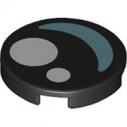 Tile, Round 2 x 2 with Bottom Stud Holder with Eye with White Circles and Metallic Light Blue Crescent Pattern: {черен}