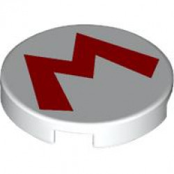 Tile, Round 2 x 2 with Bottom Stud Holder with Super Mario Red Capital Letter M Pattern: {бял}