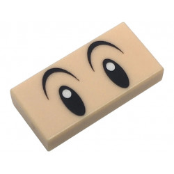 Tile 1 x 2 with Black Oval Eyes with White Pupils and Full Raised Curved Eyebrows Pattern (Super Mario Baby Mario): {светло нуга}