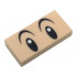 Tile 1 x 2 with Black Oval Eyes with White Pupils and Full Raised Curved Eyebrows Pattern (Super Mario Baby Mario): {светло нуга}
