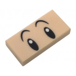 Tile 1 x 2 with Black Oval Eyes with White Pupils and Angled Raised Curved Eyebrows Pattern (Super Mario Baby Luigi): {светло нуга}