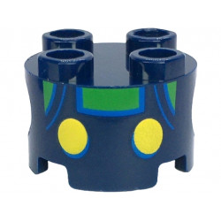 Brick, Round 2 x 2 with Pin Holes with Overalls with Yellow Buttons and Blue Outlines over Bright Green Shirt Pattern (Super Mario Baby Luigi Torso): {земно син}
