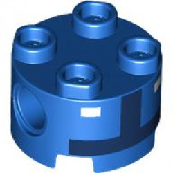 Brick, Round 2 x 2 with Pin Holes with Two White Rectangles and Dark Blue Inverted T-Shape Pattern (Super Mario Blue Toad Pit Crew Torso): {ярко син}