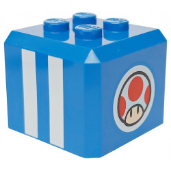 Brick, Modified Cube, 4 Studs on Top with White Stripes and Super Mario Toad Head Logo on Circle Pattern on All Sides (Super Mario Toad / Blue Toad Pit Crew Cap): {ярко син}