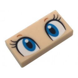 Tile 1 x 2 with Dark Azure and White Eyes, Black Eyelashes and Dark Orange Eyebrows Pattern (Super Mario Baby Peach Upper Face): {светло нуга}