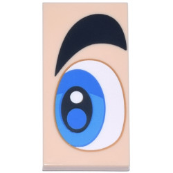 Tile 2 x 4 with White, Blue and Dark Azure Eye and Thick Black Eyebrow Pattern Model Left Side (Super Mario Eye): {светло нуга}