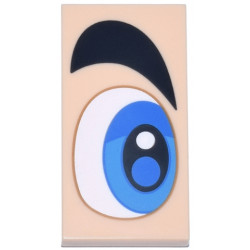 Tile 2 x 4 with White, Blue and Dark Azure Eye and Thick Black Eyebrow Pattern Model Right Side (Super Mario Eye): {светло нуга}