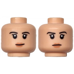 Minifigure, Head Dual Sided Female Black Eyebrows and Double Eyelashes, Nougat Lips, Slight Lopsided Grin / Stern Pattern: {светло нуга}