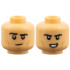 Minifigure, Head Dual Sided Black Eyebrows, Medium Nougat Cheek Lines, Chin Dimple, Lopsided Grin / Crooked Open Mouth Smile with Teeth Pattern: {умерен тан}