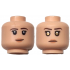 Minifigure, Head Dual Sided Female Dark Brown Thin Eyebrows, Black Double Eyelashes, Nougat Lips, Lopsided Grin / Stern with Gold Eyes Pattern: {светло нуга}
