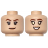 Minifigure, Head Dual Sided Female Reddish Brown Eyebrows, Black Long Eyelashes, Beauty Mark, Nougat Lips, Lopsided Grin / Open Mouth Smile with Teeth and Gold Eyes Pattern: {светло нуга}