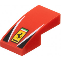 Slope, Curved 2 x 1 x 2/3 with Ferrari Logo, White Stripes, Black Triangles Pattern: {ярко червен}